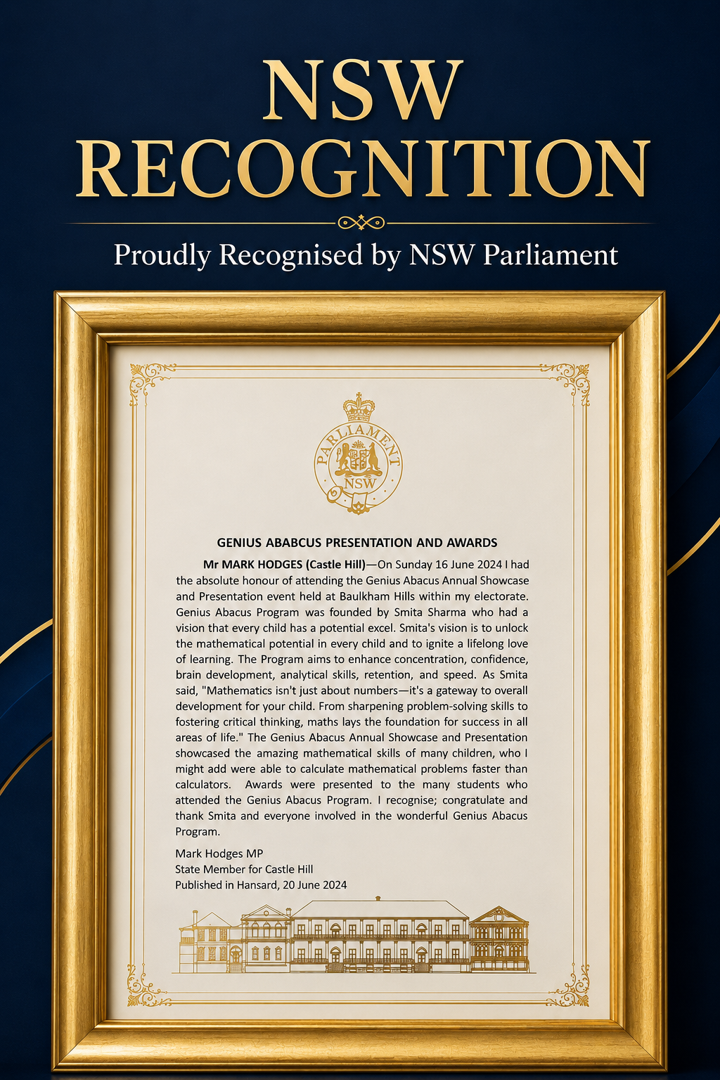 Award in NSW Parliament